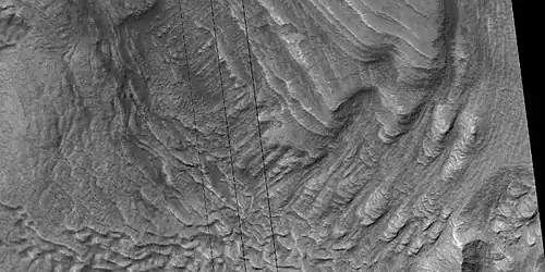 Tilted layers, as seen by HiRISE under HiWish program. Location is Hellas quadrangle.