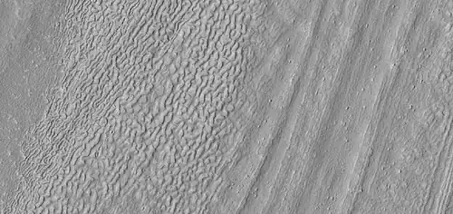 Close view of surface of Lineated Valley fill, as seen by HiRISE under HiWish program Location is Ismenius Lacus quadrangle.  Image shows open and closed brain terrain.