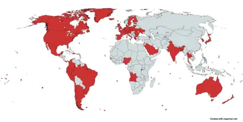 Map of signatory nations of the Artemis Accords