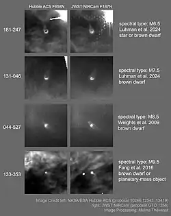 Proplyds in the Orion Nebula that are brown dwarfs according to Luhman et al. 2024