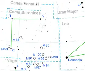 The location of NGC 4889 (circled) in Coma Berenices