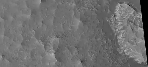 Enlargement of a light-toned structure on floor of Noctis Labyrinthus, as seen by HiRISE under HiWish program.  Note: this is an enlargement of a previous image.