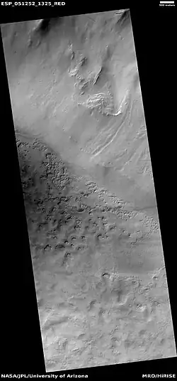 Pits on crater floor, as seen by HiRISE under HiWish program  Pits may be formed when ice left the ground.