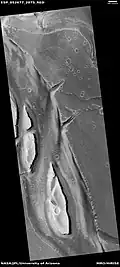 Streamlined shapes, as seen by HiRISE under HiWish program.  Location is the Elysium quadrangle.