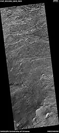 Wide view of layers in Crommelin crater, as seen by HiRISE.  Parts of this photo are enlarged in following images.