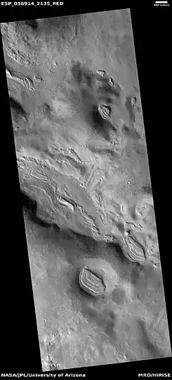 Wide view of groups of layers, as seen by HiRise under HiWish program.  These layers probably represent mantle deposited when climate changed.  They were shaped by the wind.