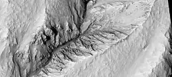 Gully alcove as seen by HiRISE under HiWish program  This image was named HiRISE Picture of the Day for June 25, 2024.