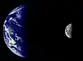 The Earth and Moon  from 2.6 million km. These images have been combined at right to illustrate the relative sizes of the two bodies.