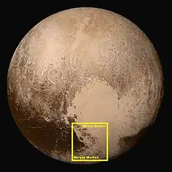 Pluto – location of Hillary Montes and Norgay Montes(context; 14 July 2015).