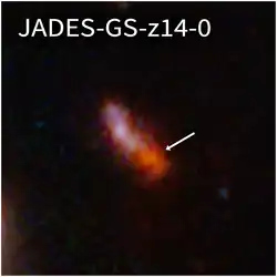 An infrared image from NASA’s James Webb Space Telescope that was taken by the NIRCam for the JWST Advanced Deep Extragalactic Survey (JADES) program.
