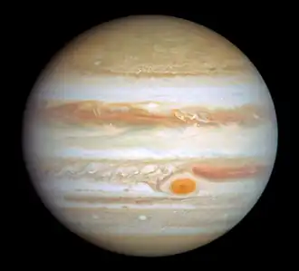 An image of Jupiter taken by NASA's Hubble Space Telescope