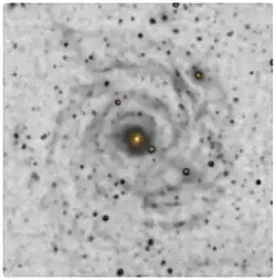 Processed image of Malin&nbsp;1 by Giuseppe Donatiello showing its weak spiral arms.