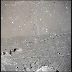 Some of the strongest tonal, color, and structural contrasts among mare materials occur in Mare Serenitatis. This color Apollo 17 image shows that the dark materials were emplaced before the lighter materials near the top.