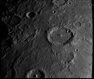 Mariner 10 image with Verdi crater near center