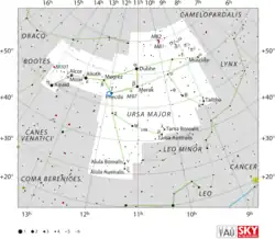 Finder chart for galaxy Messier 109 (circled in blue)