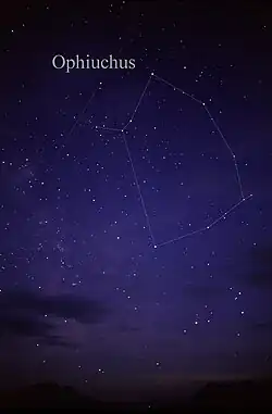 The constellation Ophiuchus as it can be seen by naked eye.