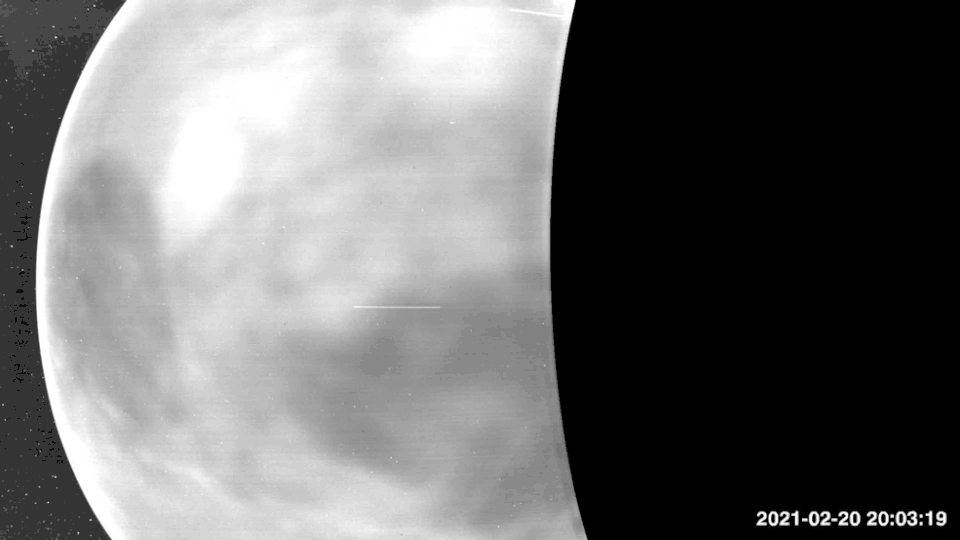Parker Solar Probe images showing features on the Venusian surface, such as the continental region Aphrodite Terra, the Tellus Regio plateau, and the Aino Planitia plains.