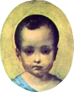 Framed oval head and shoulders portrait of an infant boy