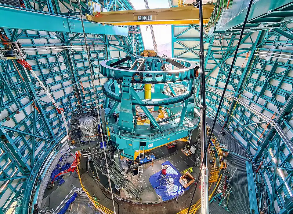 Telescope mount assembly, taken from the dome during bridge crane installation