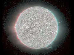 A three-dimensional anaglyph taken by STEREO  March 2007   3D red cyan glasses are recommended to view this image correctly.