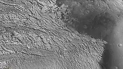 Layers in Becquerel Crater mound, as seen by CTX camera (on Mars Reconnaissance Orbiter).  Note: this is an enlargement of the previous image.