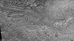 Layers in mound of Crommelin crater, as seen by CTX  camera.  Note: this is an enlargement of previous image.