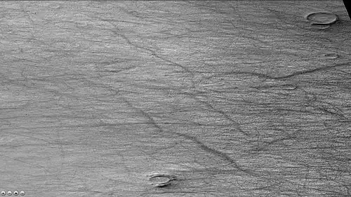 Dust devil tracks in Mitchell crater, as seen by CTX camera (on Mars Reconnaissance Orbiter).  Note: this is an enlargement of a previous image of west side of Mitchel crater.