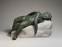 Ancient Greek statue of Eros sleeping; 3rd–2nd century BCE; bronze; 41.9 × 35.6 × 85.2&nbsp;cm; Metropolitan Museum of Art