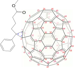 C71-PCBM, [1,2]-isomer.IUPAC name is methyl 4-(3’-phenyl-3’H-cyclopropa[1,2](C70-D5h(6))[5,6]fullerene-3’-yl)butyrate.