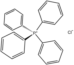 Tetraphenylphosphonium chloride (C6H5)4PCl, abbreviated Ph4PCl or PPh4Cl is the chloride of a symmetrical phosphonium cation that is often used in organometallic chemistry.  The arsonium salt is also well known.