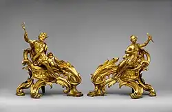Pair of French Rococo firedogs (chenets); c. 1750; gilt bronze; dimensions of the first: 52.7 x 48.3 x 26.7&nbsp;cm, of the second: 45.1 x 49.1 x 24.8&nbsp;cm; Metropolitan Museum of Art