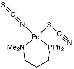 Structure of Pd(Me2N(CH2)3PPh2)(SCN)(NCS) illustrating linkage isomerism of the SCN− ligand.