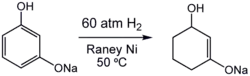 Partial hydrogenation of a resorcinol derivative using a Raney-Nickel catalyst.