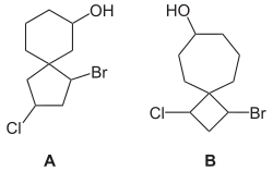 4. (A) 1-Bromo-3-chlorospiro[4.5]decan-7-ol, and (B) '1-bromo-3-chlorospiro[3.6]decan-7-ol.