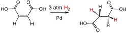 Hydrogenation of maleic acid to succinic acid.