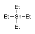 Tetraethyltin, boiling point 63–65° /12&nbsp;mm[clarification needed] is a catalyst. The "Et" symbol stands for ethyl group.