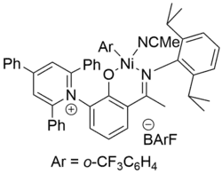 Catalyst supported by highly electron-withdrawing substituted ligand.