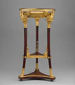 Neoclassical washstand (athénienne or lavabo), 1800–1814, legs, base and shelf of yew wood, gilt bronze mounts, iron plate beneath shelf, Metropolitan Museum of Art