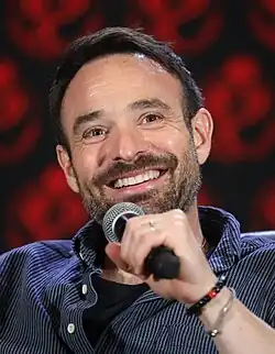Charlie Cox speaking at the 2024 Rose City Comic Con in Portland, Oregon.