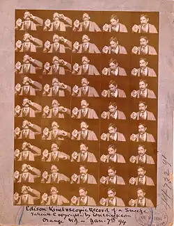 A series of photographs showing the progress of a man sneezing.