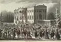 1829 caricature by Robert Cruikshank of US President Andrew Jackson's inauguration