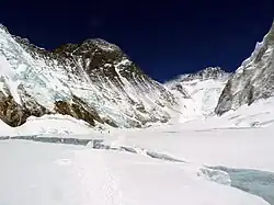 Photograph of a snowy, mountainous landscape