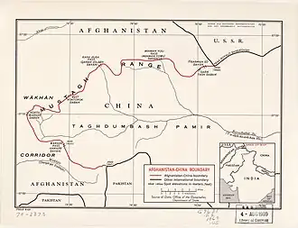 Map of Afghanistan-China Boundary (with the Afghanistan-China-USSR (Tajik SSR) tripoint labeled as PEAK POVALO SHVEIKOVSKI 5698 (18694)) (1969)