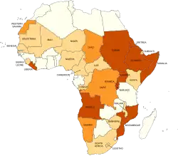 Africa's wars and conflicts, 1980–96&nbsp;&nbsp;Major wars/conflicts (>100,000 casualties)&nbsp;&nbsp;Minor wars/conflicts&nbsp;&nbsp;Other conflicts