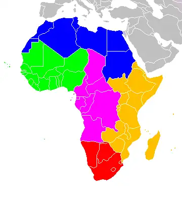 UN geoscheme for Africa &nbsp;&nbsp;Eastern Africa &nbsp;&nbsp;Middle Africa &nbsp;&nbsp;Northern Africa &nbsp;&nbsp;Southern Africa &nbsp;&nbsp;Western Africa