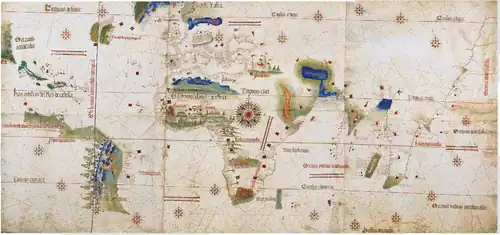 Cantino planisphere depicting the meridian, generally considered to represent the Portuguese Casa da Índia's official Padrão Real c. 1502