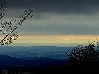 View from Mt. Lusen in the Bavarian Forest over the Alpine Foreland