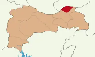 Map showing Otlukbeli District in Erzincan Province