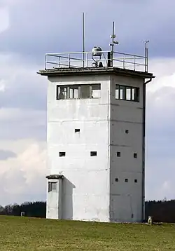 A Führungsstelle or Kommandoturm, a tower 6 m (20 ft) high that doubled as observation tower and command centre[citation needed]