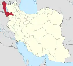 Location of West Azerbaijan province in&nbsp;Iran